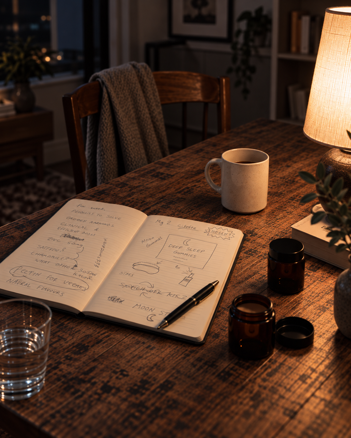 Two Moon Street co-founders working together at a table at night